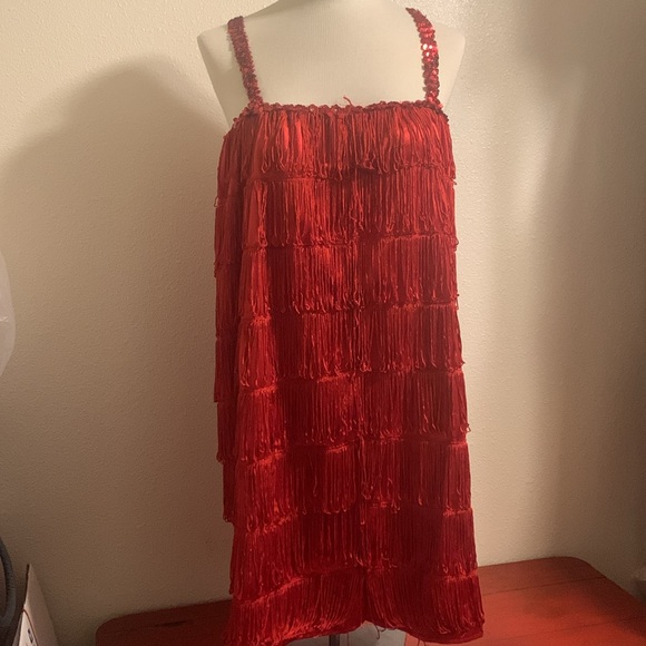 Flapper costume size L  red fringe guc - Picture 4 of 8